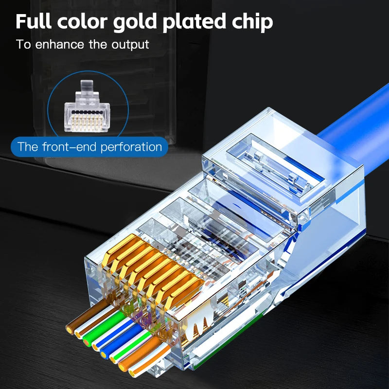 50-Pack Cat6 RJ45 Ethernet Connectors — Unshielded Perforated Crystal Head