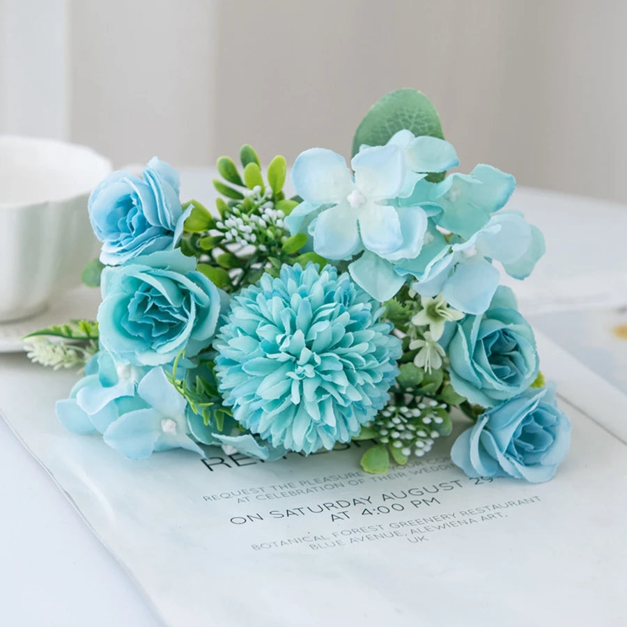 Silk Rose & Chrysanthemum Artificial Flower Bouquet - 2-Pack Wedding, Garden Archway & Home Festival Garland Decor