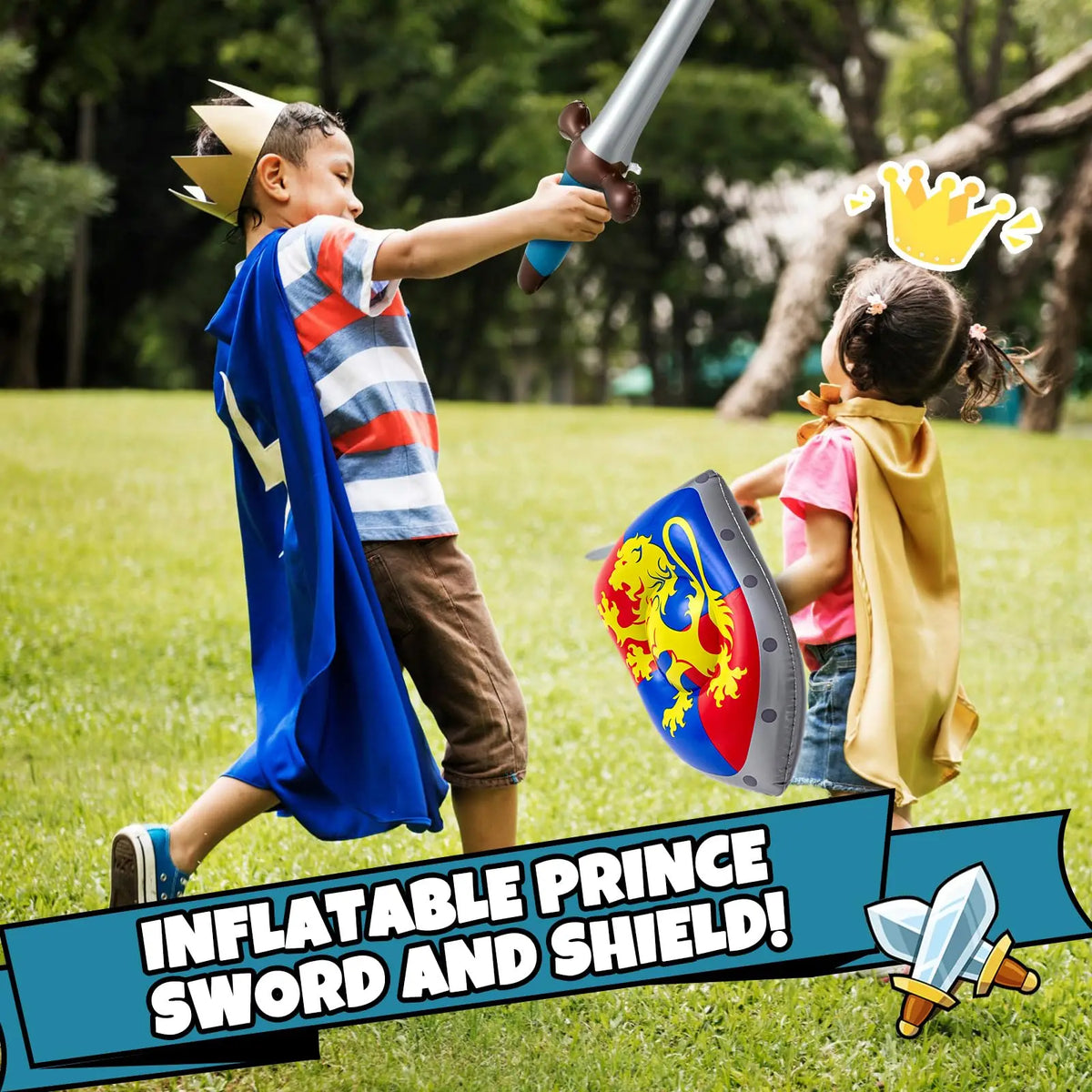 Inflatable Sword & Shield Set for Kids - 24in/60cm Sword & 18in/30cm Shield | 1 or 6-Pack Knight Party Favors