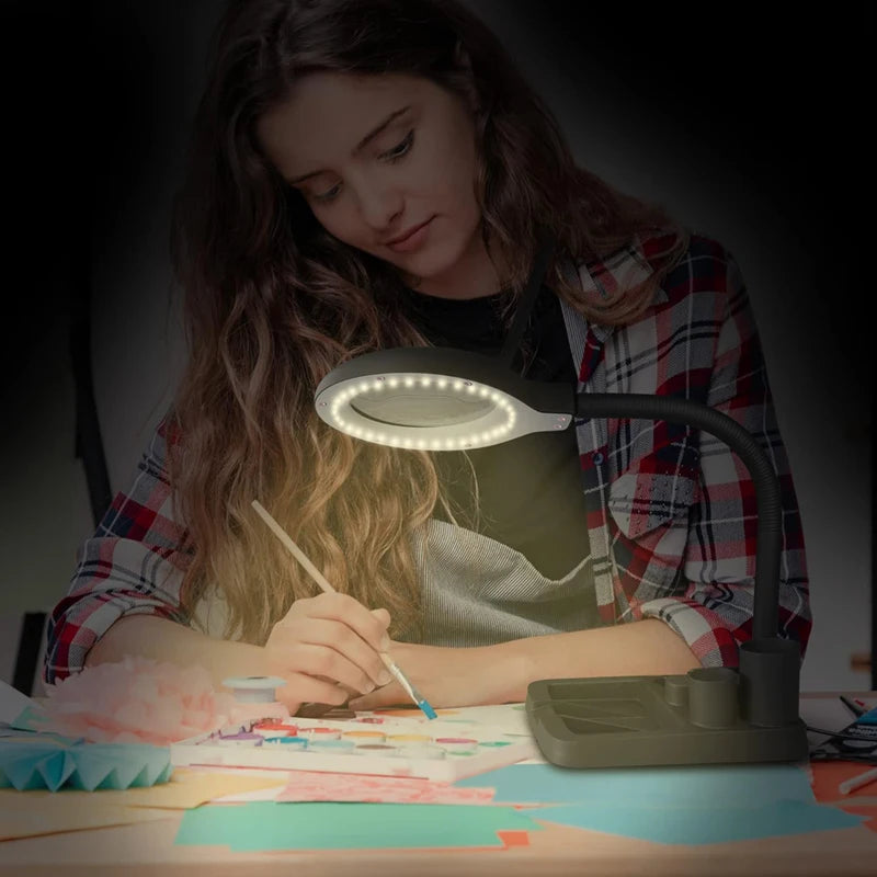 5X/10X Illuminated Magnifying Lamp 100mm (3.94 in) Lens, 40 LED Desk Magnifier for Reading, Jewelry & Electronics