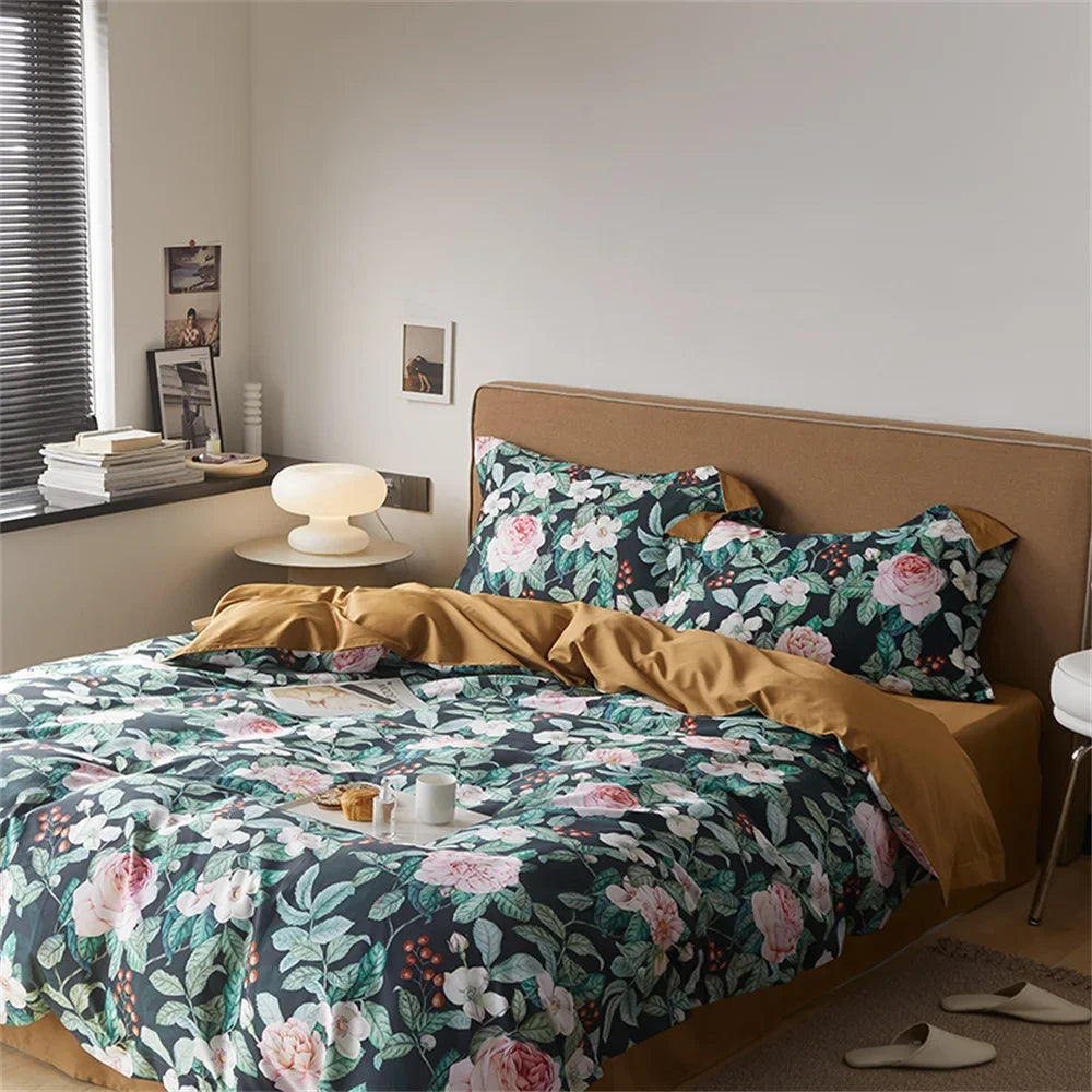 100% Egyptian Cotton 4-Piece Duvet Cover Bedding Set - Duvet Cover with Flat or Fitted Sheet & 2 Pillowcases (Double/Queen/King/AU)