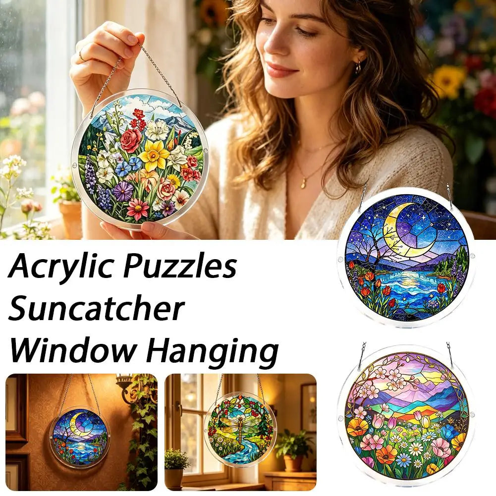 Acrylic Puzzle Suncatcher Window Hanging Stained Glass Style 7.1/7.9 in (18/20 cm) Garden & Home Decor