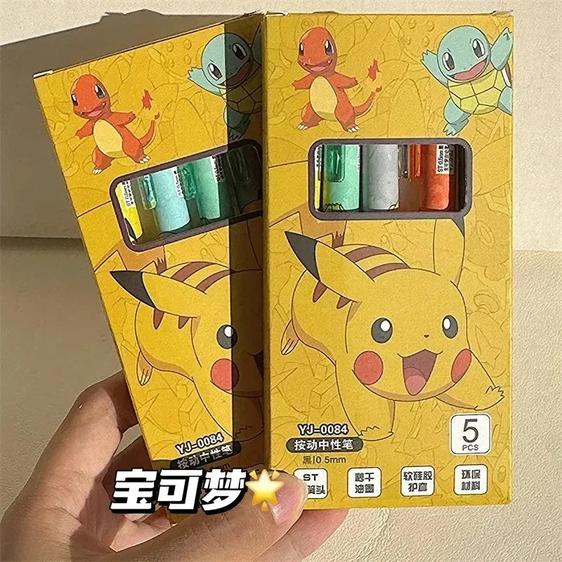 5-Pack Pokemon Gel Pen Set - Pikachu, Squirtle & Charmander Press Gel Pens for School, Office & Gifts