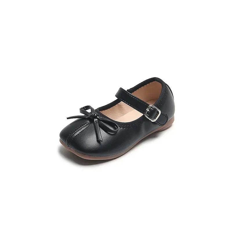 Girls PU Leather Mary Jane Flats with Butterfly Accent – Soft Sole Infant, Toddler & Kids Shoes