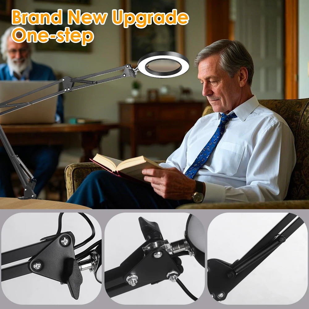 Triple-Fold Magnifier 8x/10x Illuminated USB Magnifying Glass with 3-Color LED for Soldering, Electronics Repair & Skincare