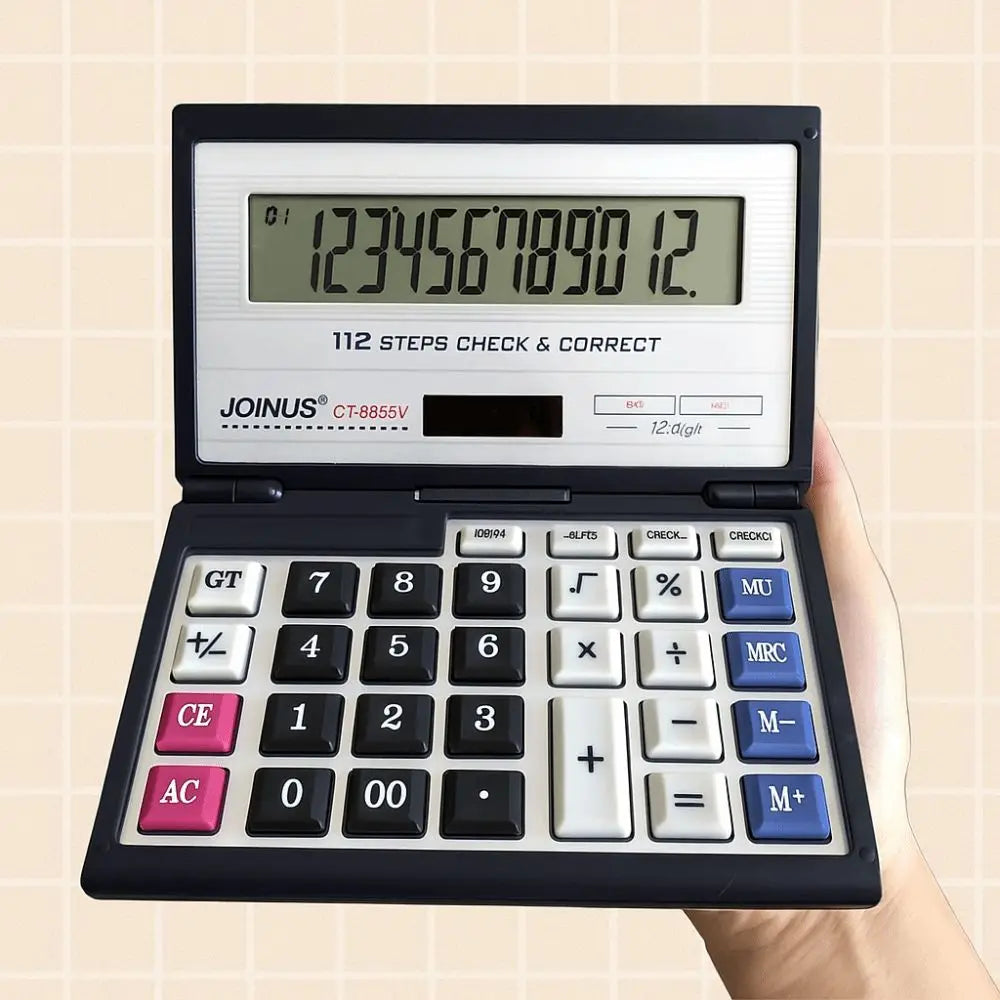 Foldable Flip 12-Digit Solar Financial Calculator - Portable Large-Screen Office Calculator