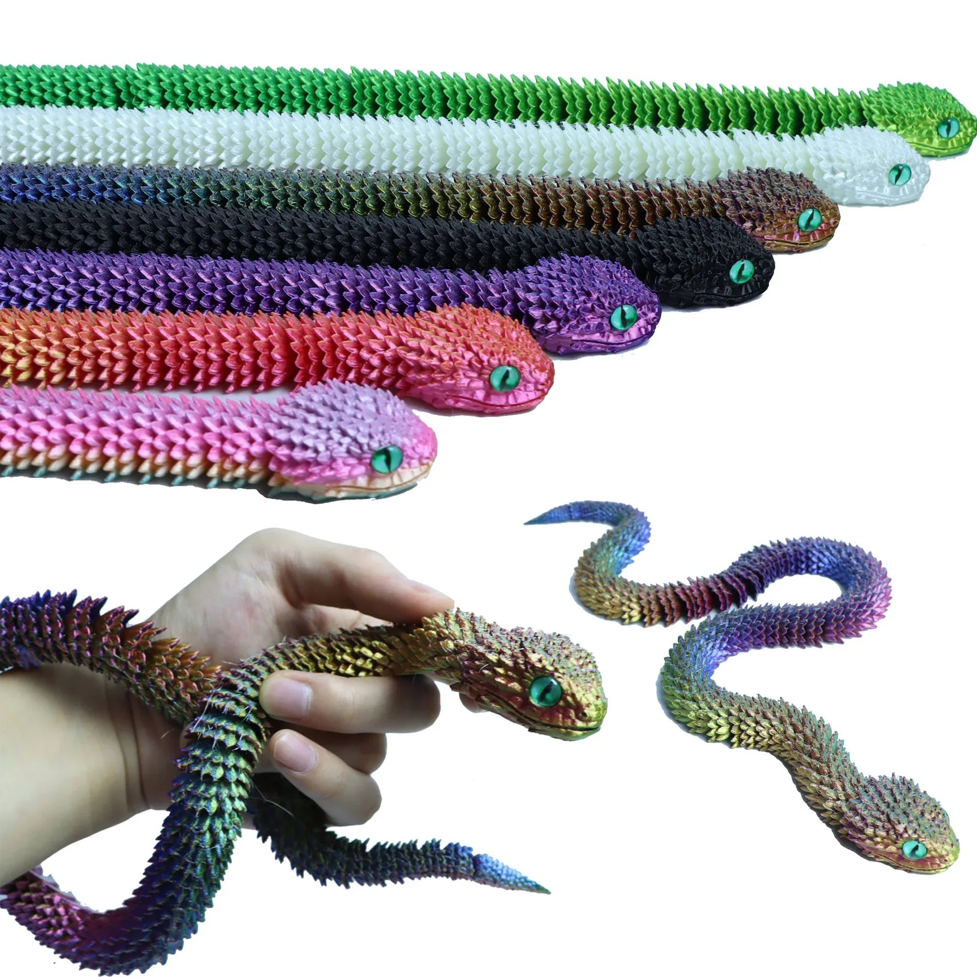 3D Printed Articulated Snake & Dragon Egg (22 cm / 8.7 in snake, 8 cm / 3.1 in egg) — Movable Joint Desktop Ornament, Fidget Toy & Anime Collectible