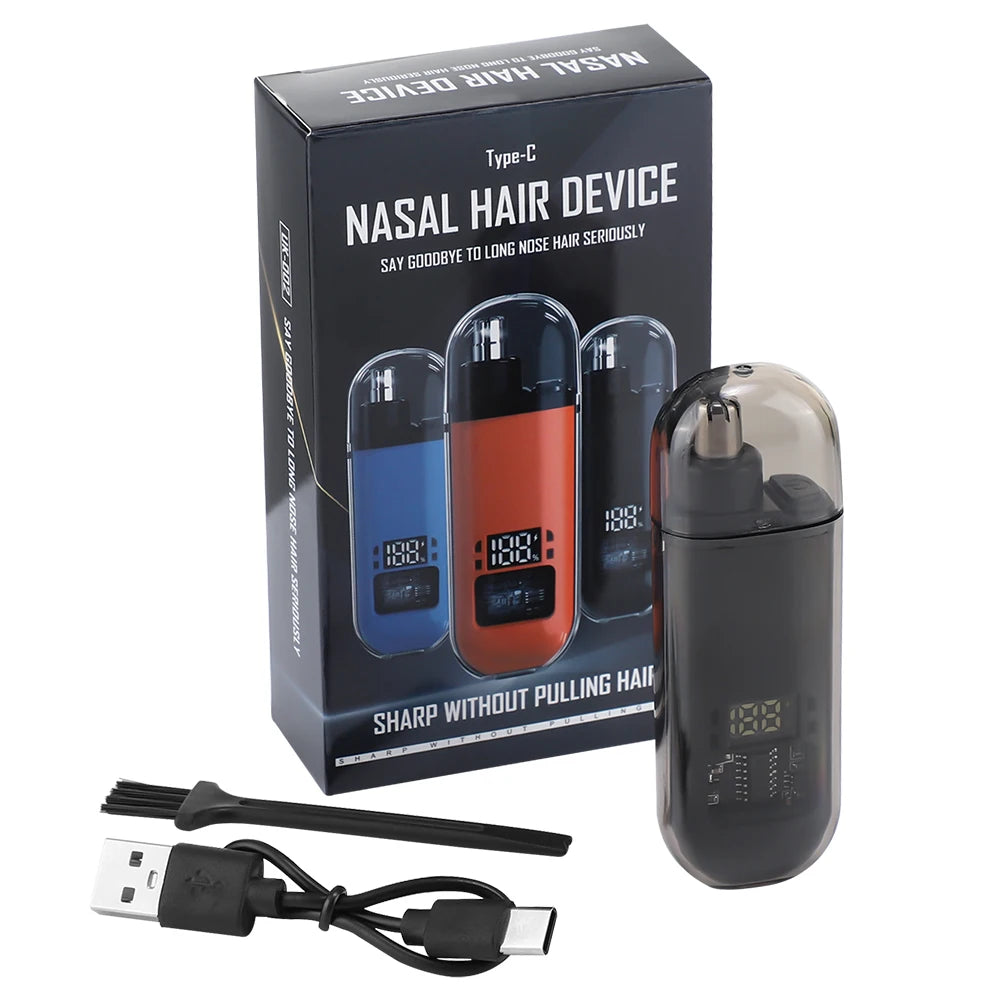 Portable USB-C Rechargeable Nose & Ear Hair Trimmer, 360° Safety Blade, Detachable Washable Head