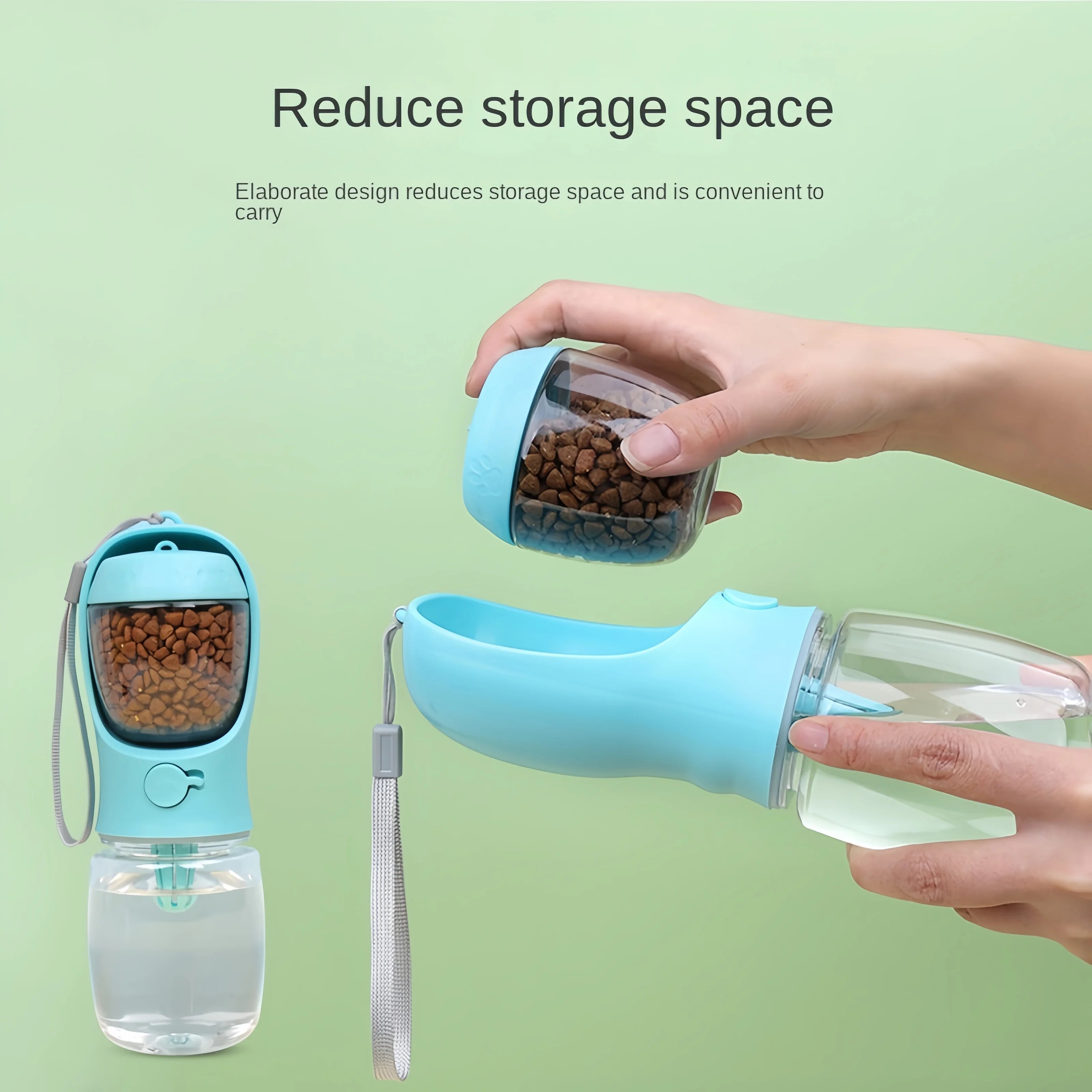 Portable Pet Water Bottle with Built-In Food Storage - Travel Dog & Cat Feeder Bowl