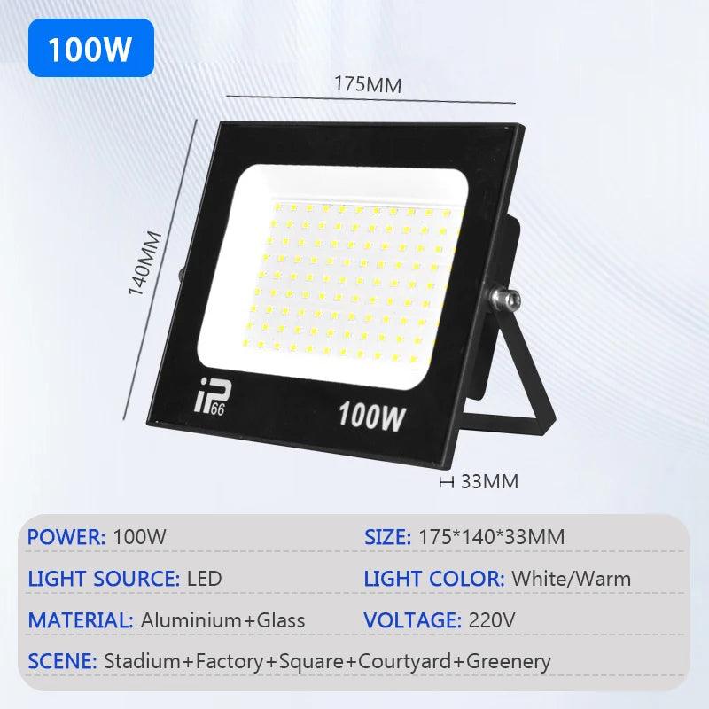 Outdoor LED Floodlight IP66 Waterproof Spotlight — 10W/20W/30W/50W/100W/150W/200W for Garden Porch Courtyard