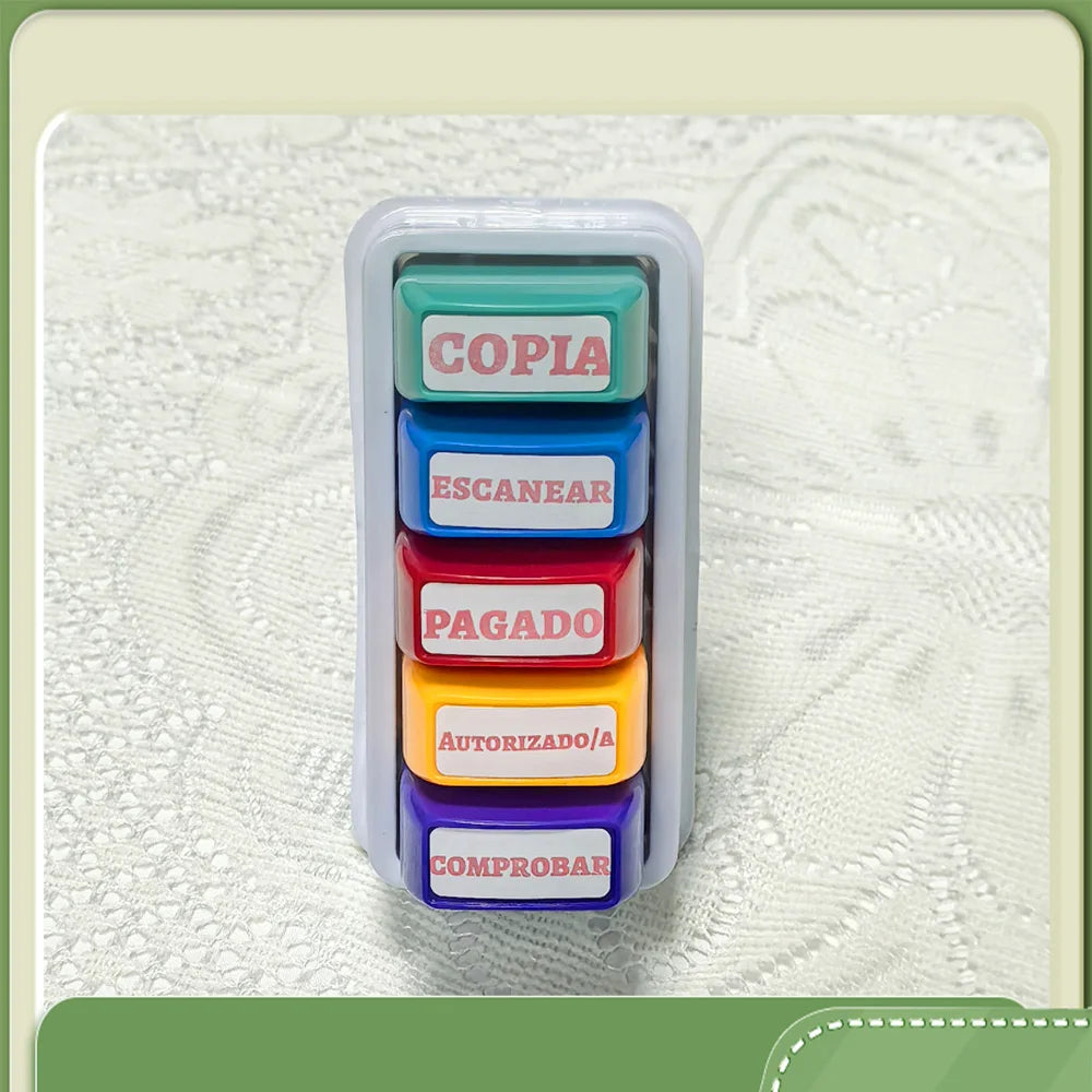 5-Pack Spanish Financial Approval Stamp Set - Office Accounting Stamps Aprobado Pagado Revisado Escaneado Copia