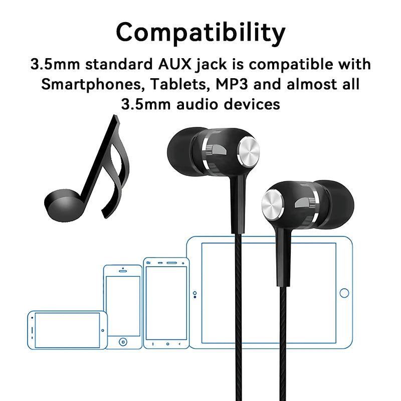 3.5mm Wired In-Ear Headphones with Microphone - HiFi Heavy Bass Stereo Earbuds for Gaming & Sports
