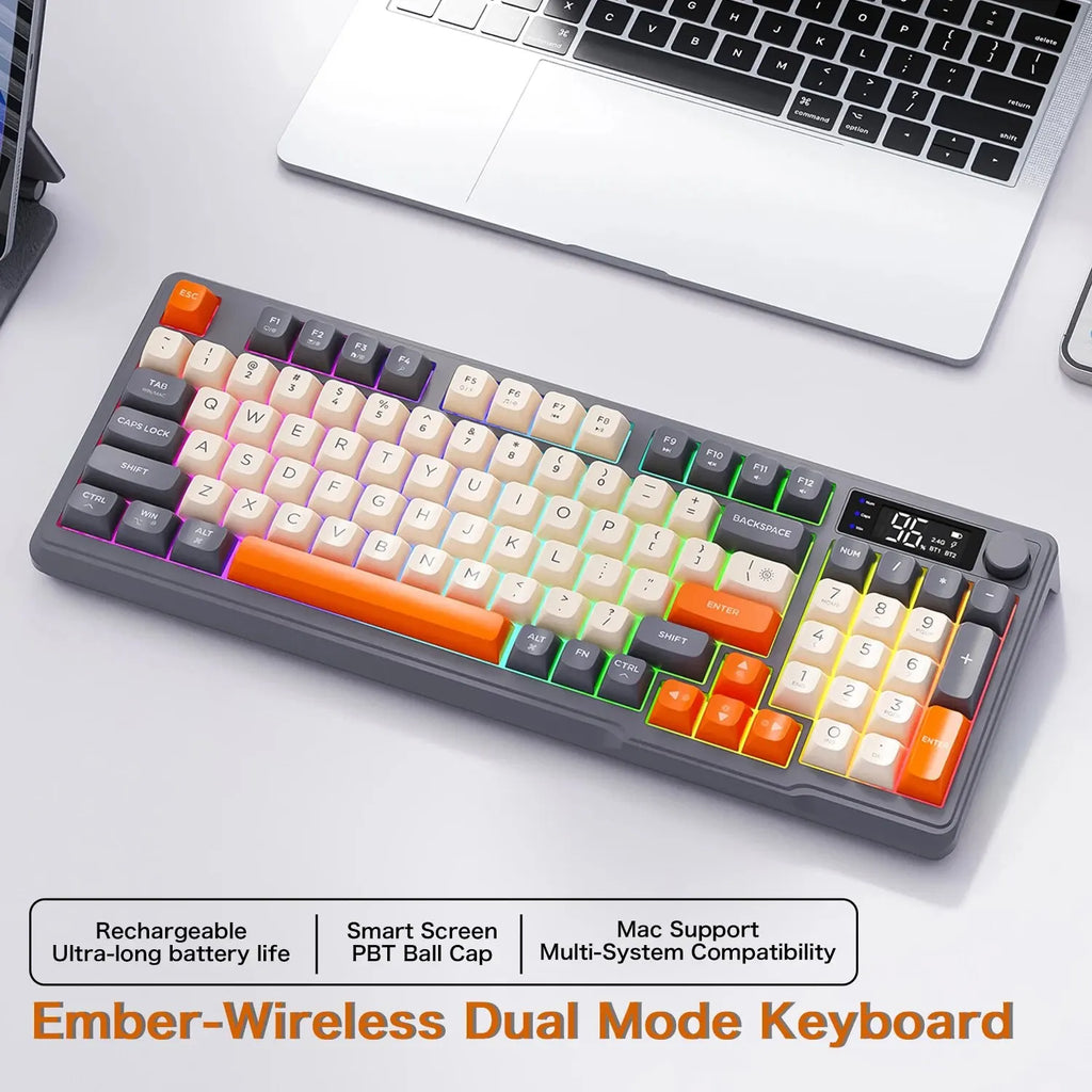 96-Key Wireless Mini Keyboard with Smart Screen - Bluetooth & 2.4GHz Dual-Mode, Multi-Device Linking, Ergonomic RGB Backlit