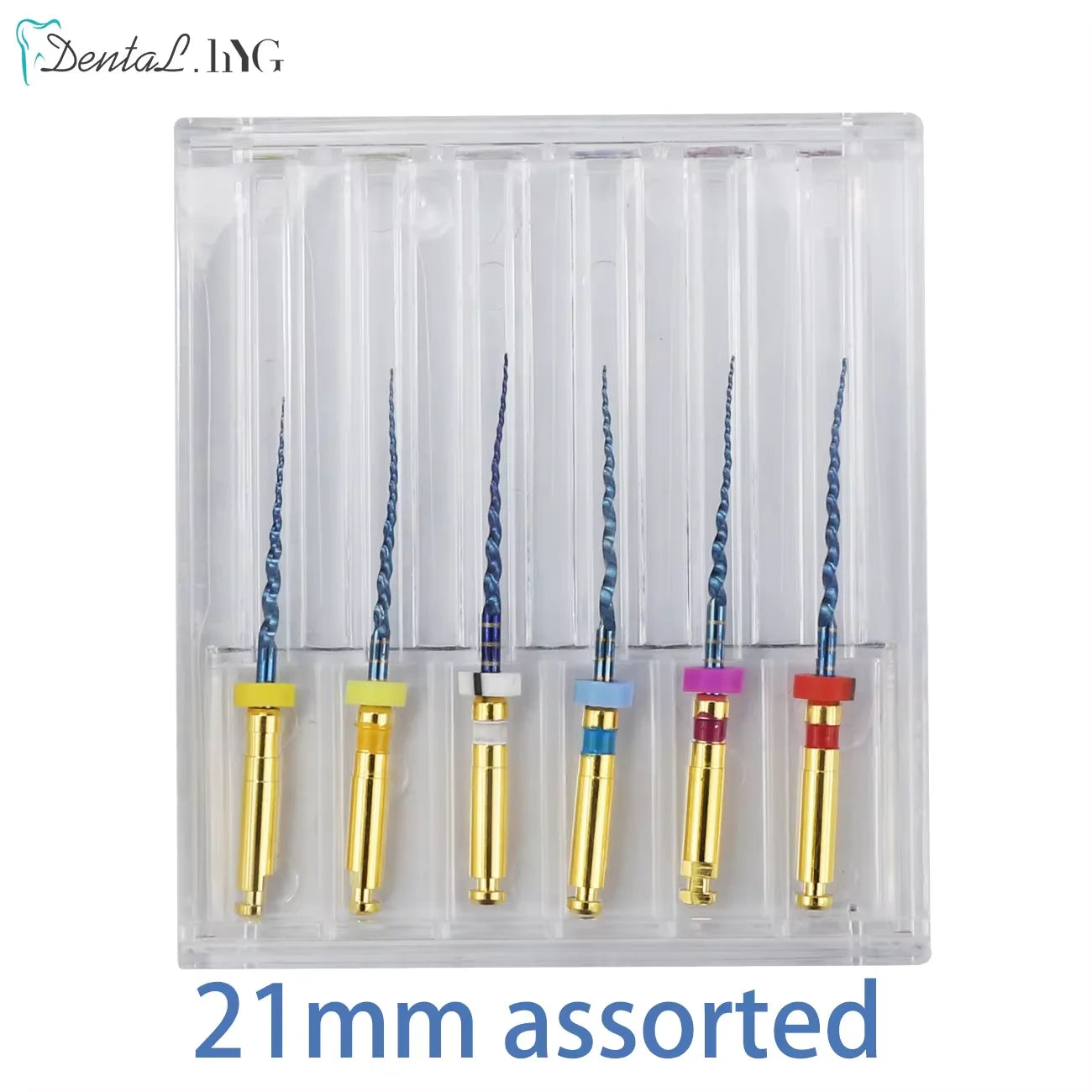 Gold-Coated NiTi Rotary Root Canal Files 6-Pack - Endodontic Files 19mm (0.75in) & 21mm (0.83in)