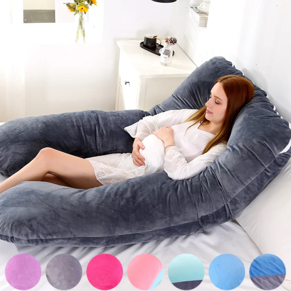 U-Shaped Maternity Pregnancy Pillow – Full-Body Support for Sleep & Nursing, Velvet Cover, Removable Washable – 120×70 cm (47×28 in) & 140×75 cm (55×30 in)