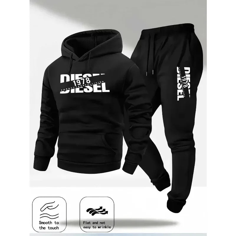 Men's Hooded Tracksuit Two-Piece Set – Casual Hoodie & Pants for Autumn/Winter