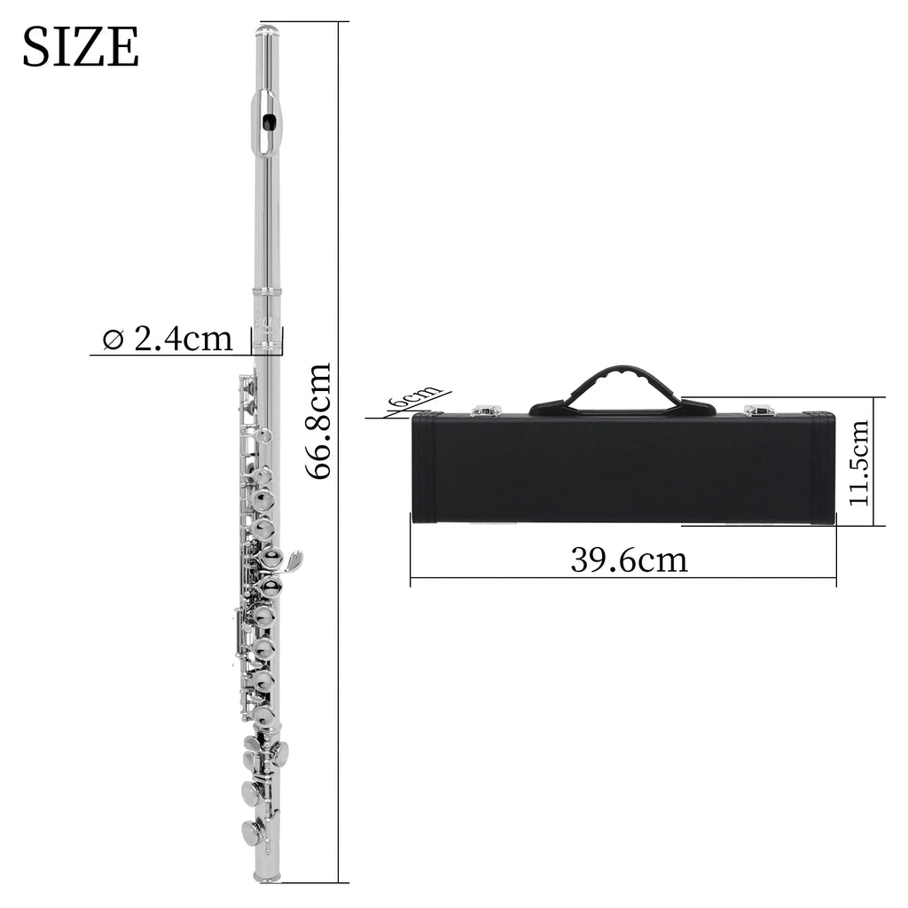 16-Key Closed-Hole C Flute with E Key - Silver-Plated Cupronickel Transverse Concert Flute