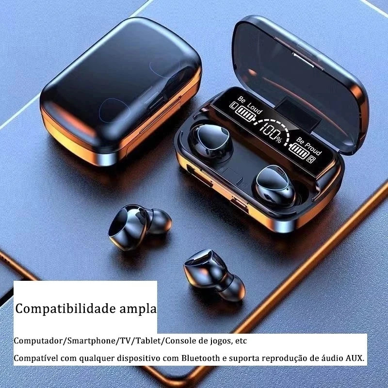 Bluetooth Sports Earphones with Ear Hook, Long Battery Life, Built-In Microphone and Digital Display Charging Case