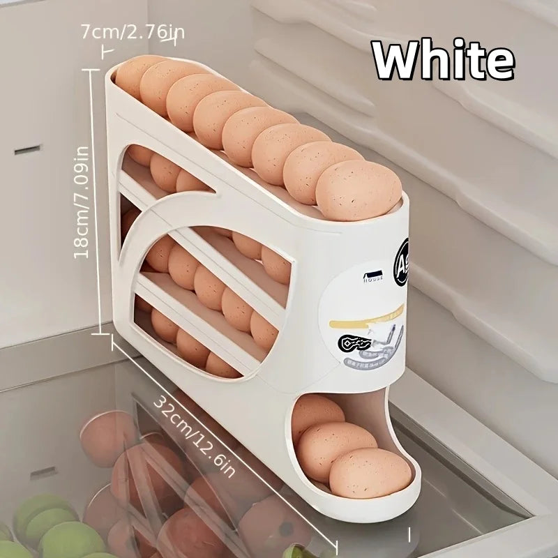 3-Tier Rolling Egg Storage Rack for Refrigerator Holds 24 Eggs — Large Capacity Kitchen & Fridge Organizer