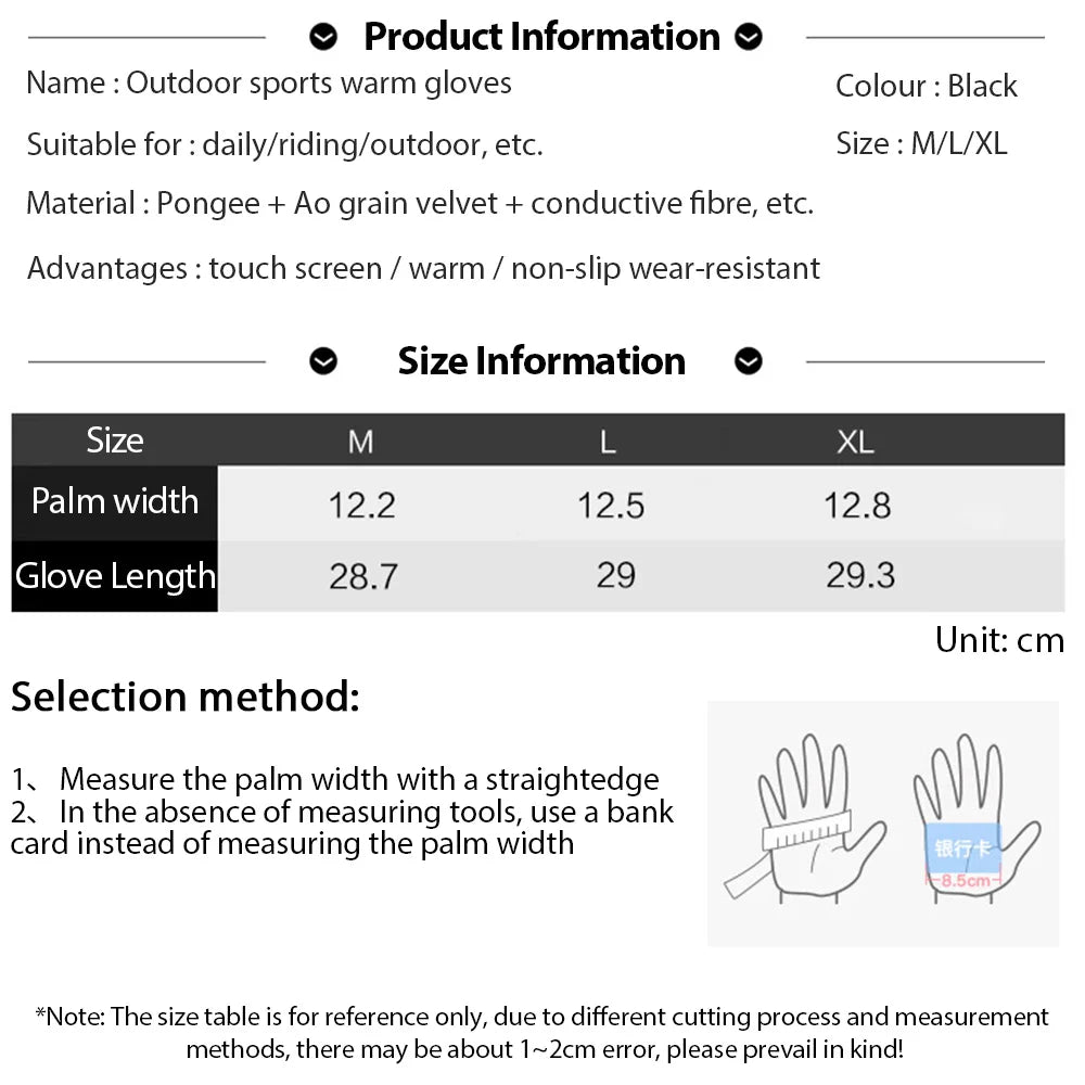 Unisex Winter Waterproof Cycling Gloves - Touchscreen Fleece-Lined Non-Slip Full-Finger Gloves for Motorcycle, Ski & Outdoor Sports