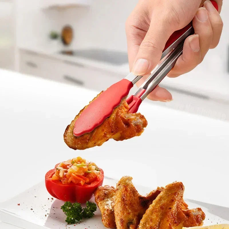 7-Inch Non-Slip Silicone Tip Food Tongs (21.4 cm) – BBQ Grilling, Salad & Kitchen Serving Utensil