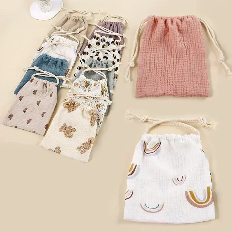 Printed Floral Diaper Bag – Cotton Drawstring Mommy Nappy Bag, Travel & Stroller-Friendly Organizer