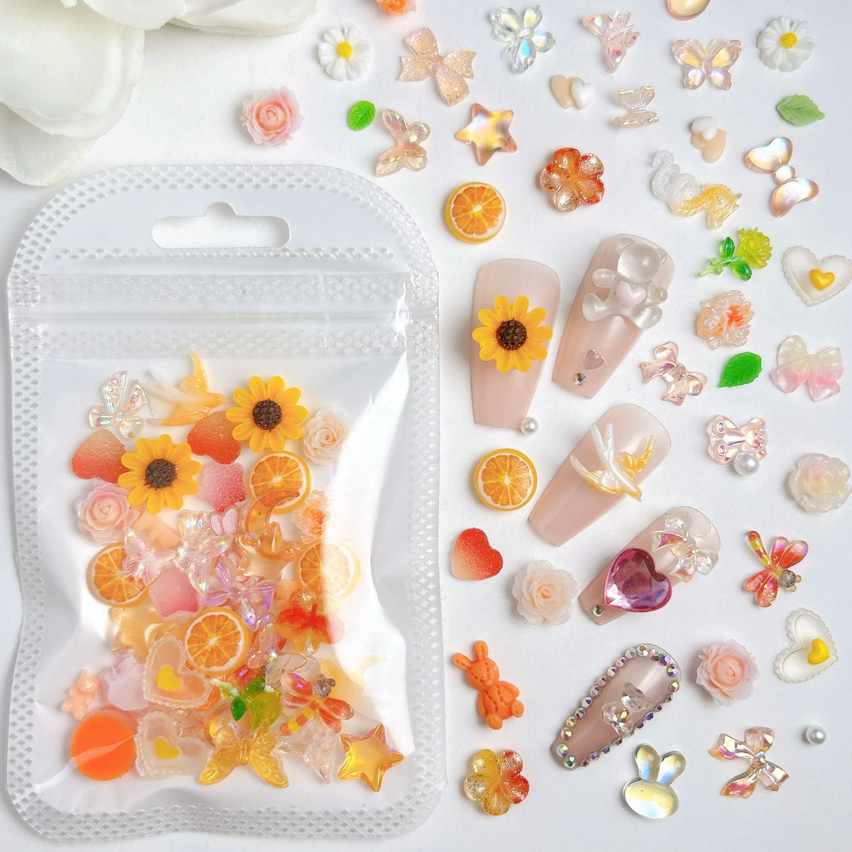 60PCS Resin Nail Charms Mix — Hearts, Dragonflies, Stars, Butterflies & Flowers for Nail Art