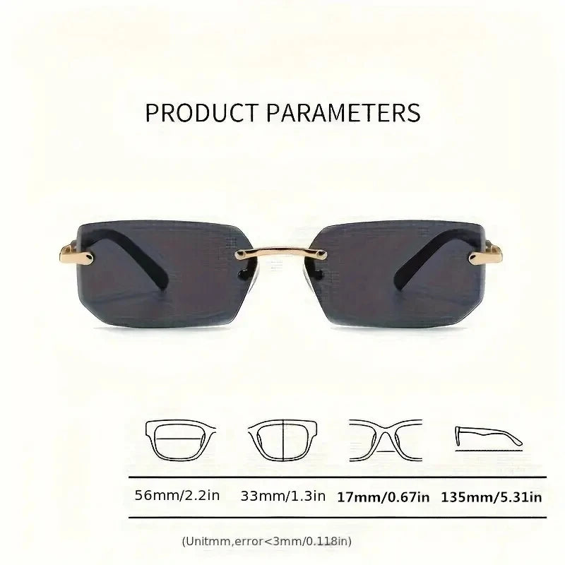 Rimless Rectangle Sunglasses – Small Square Mirror Lens Sun Shades for Women & Men