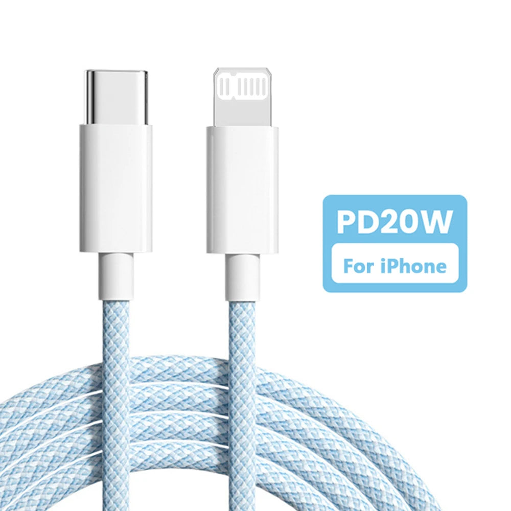 PD 20W USB-C to Lightning Fast Charging Cable for iPhone & iPad — Nylon Braided 3A, 480Mbps, 1/1.5/2m (3.3/5/6.6ft)