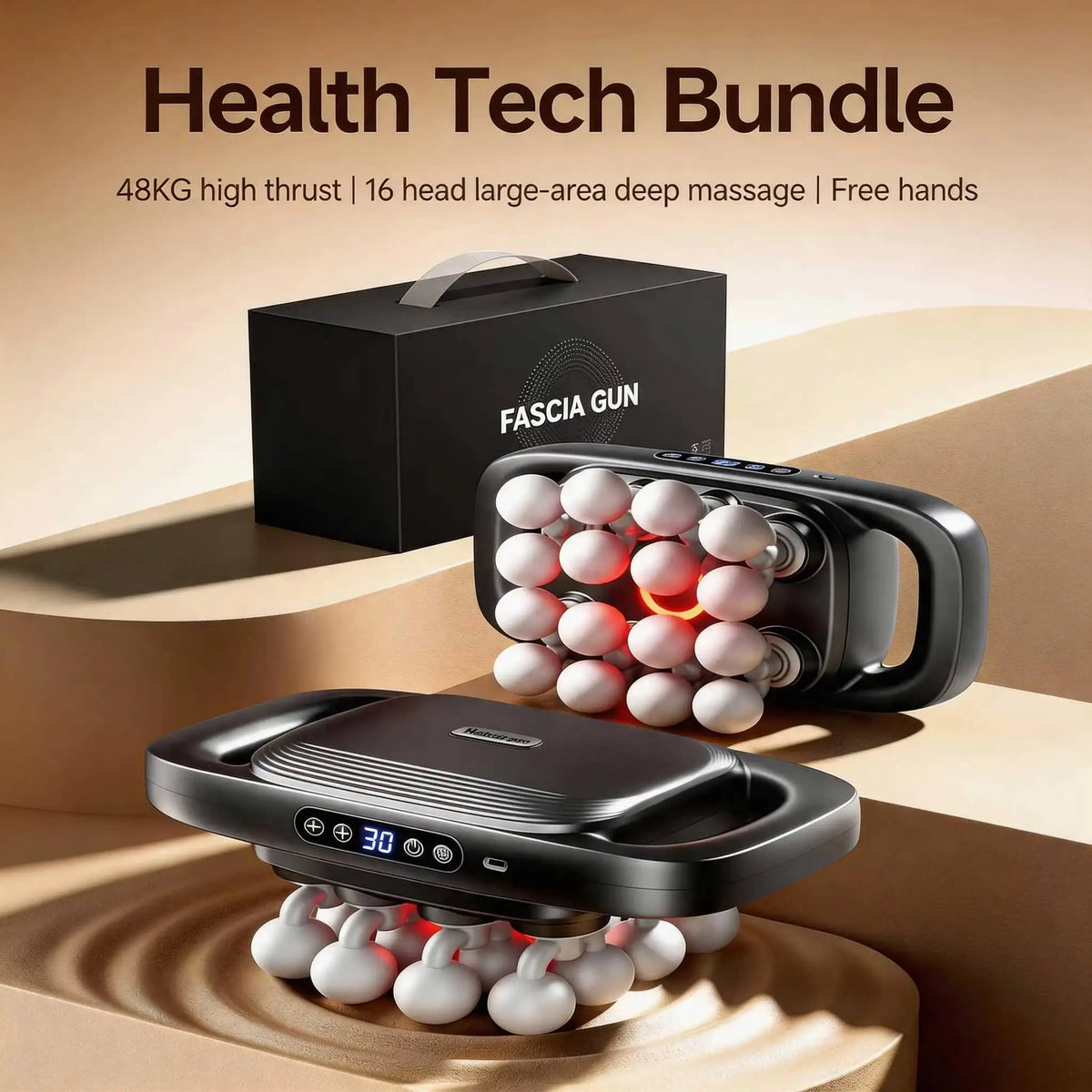 16-Head Deep Tissue Massage Gun — 30-Level Percussion, 28,800 RPM, Type-C Fast Charge