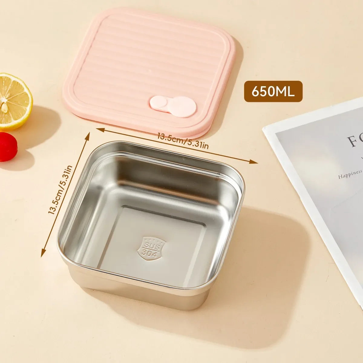 304 Stainless Steel Bento Box - Divided Airtight Lunch Box with Lid, Leakproof Meal Prep Container for Kids & Students