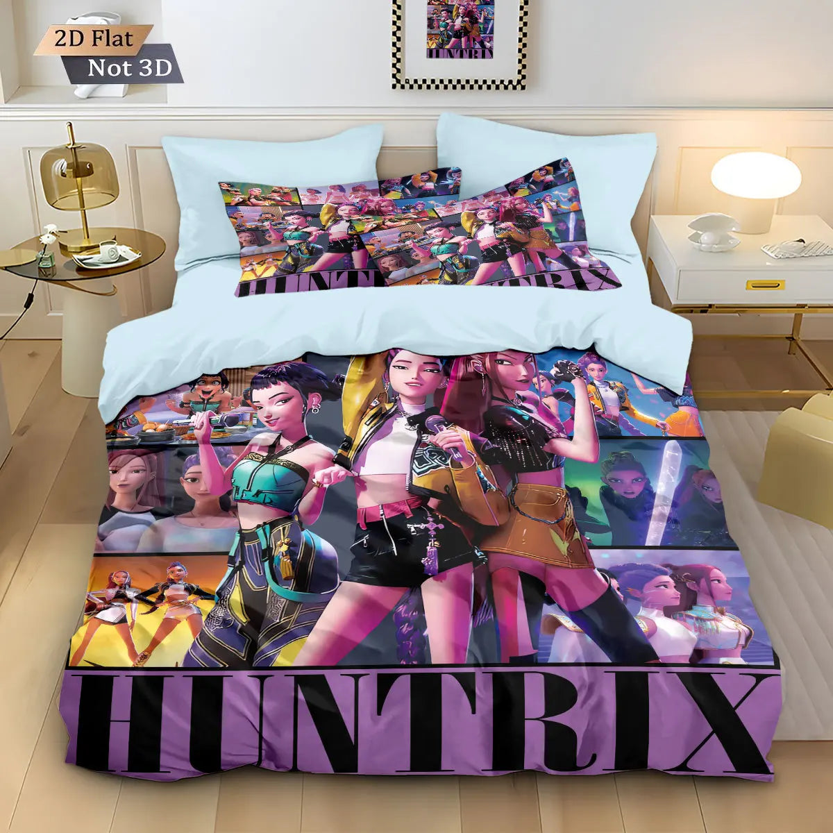 Anime Demon Hunter Zoey Mira Duvet Cover Set 3D Print Bedding for Girls Kids Teens Adults Single Double King