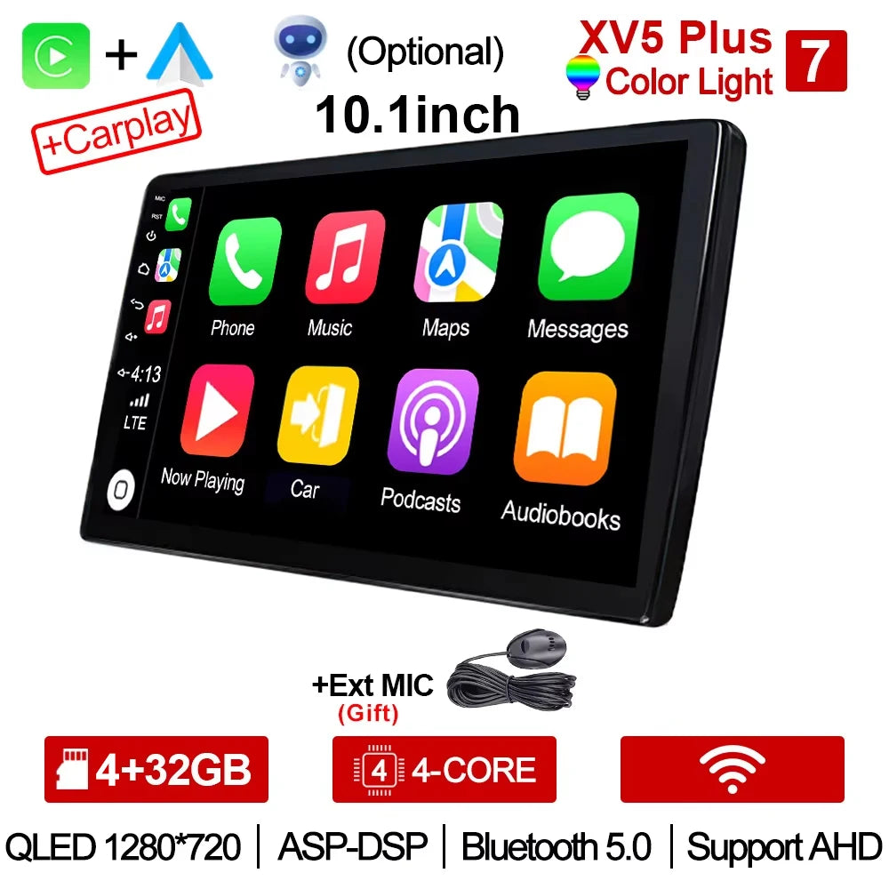 2-DIN Android Car Stereo - CarPlay & Android Auto, 7/9/10.1 inch (17.8/22.9/25.6 cm) QLED GPS, 8-Core CPU, DSP, WiFi & 4G, 6GB/128GB