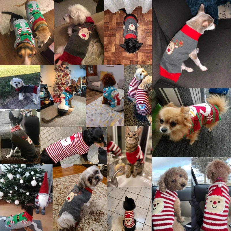 Christmas Knitted Dog Sweater – Winter Striped Cartoon Pet Coat, Sizes XXS–XXL (8.66–24.02 in / 22–61 cm Back)