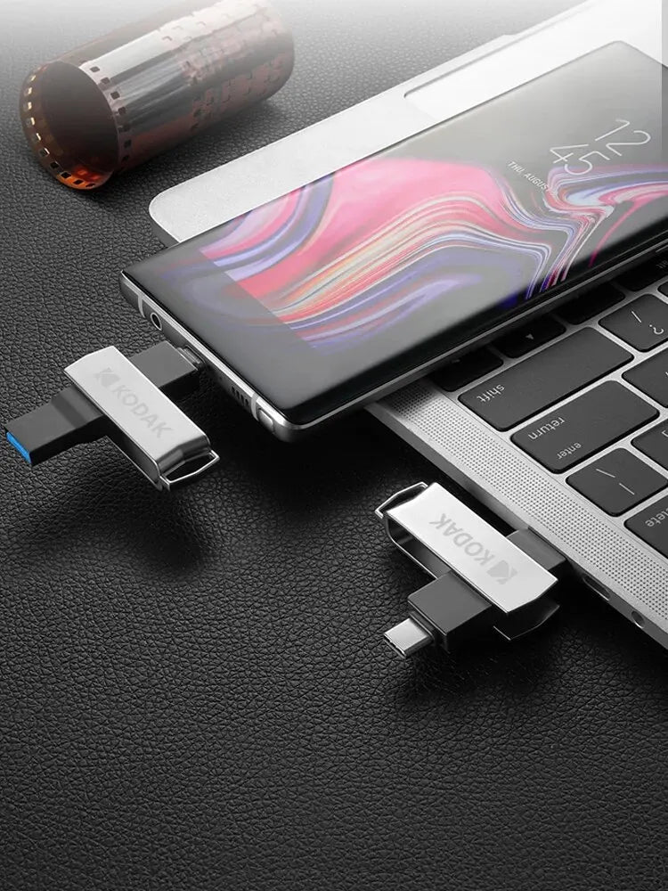 Dual USB-C & USB 3.2 OTG Metal Flash Drive — High-Speed Pendrive 32GB/64GB/128GB/256GB for Smartphone & Laptop