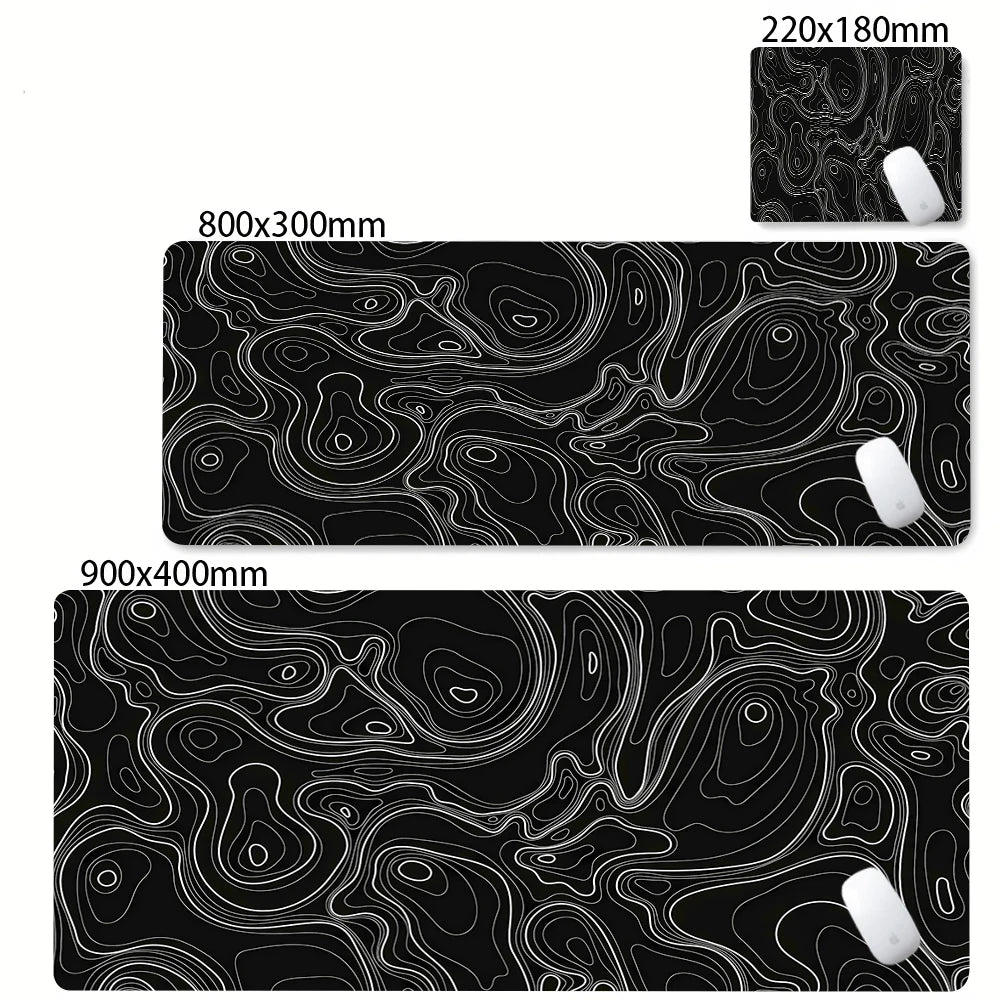 XXL Black & White Abstract Desk Mat - Liquid Strata Gaming Mouse Pad, Large Non-Slip Locking-Edge Deskmat