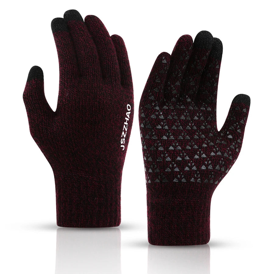 Unisex Winter Touchscreen Gloves - Thick Thermal Knit with Anti-Slip Silicone Palm