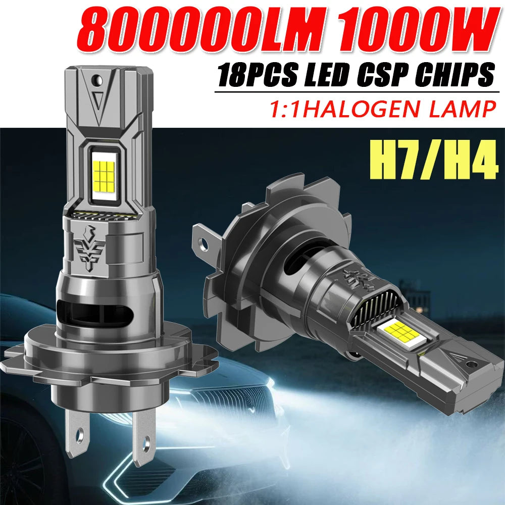 H4 H7 CANBUS LED Headlight Bulbs 6000K White – Plug & Play Fan-Cooled, IP68, 80,000 LM/Set