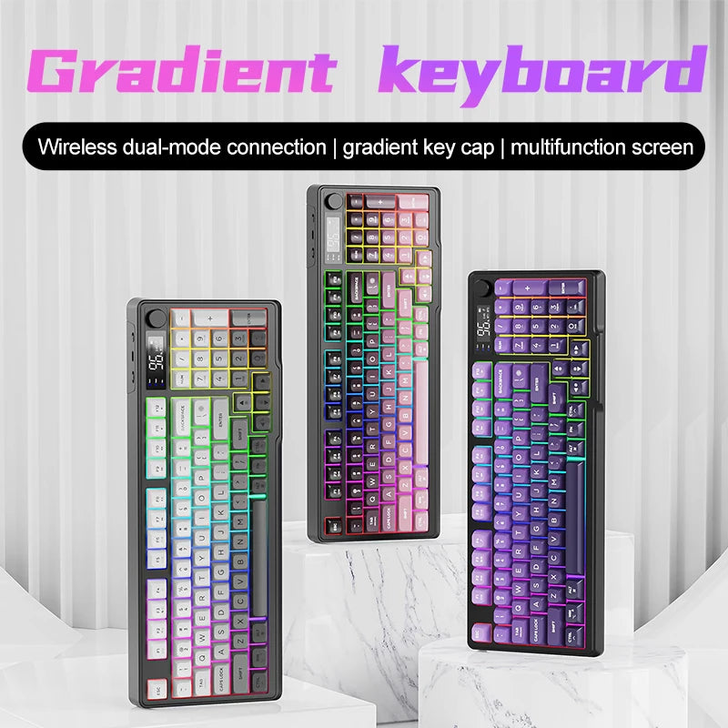 96-Key Bluetooth & 2.4G Wireless Gaming Keyboard with Smart Screen, RGB Backlight, Ergonomic PBT Keycaps — Multi-Device for PC Laptop Tablet