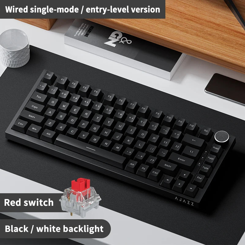 82-Key Hot-Swappable Mechanical Keyboard with Rotary Volume Knob, USB Wired & 2.4GHz Wireless, Monochrome Backlight