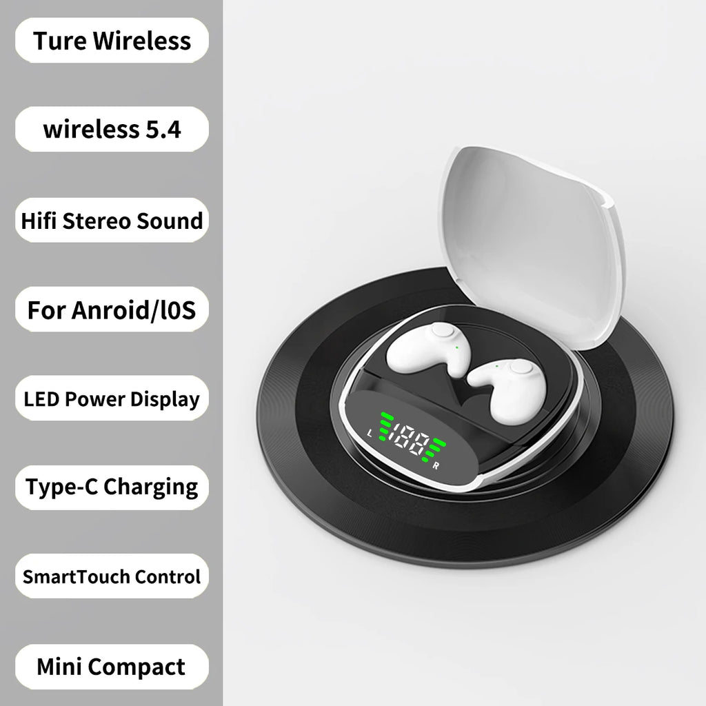 Waterproof Wireless Bluetooth 5.3 Mini Earbuds - Noise-Cancelling In-Ear Headphones for Sleep & Sports