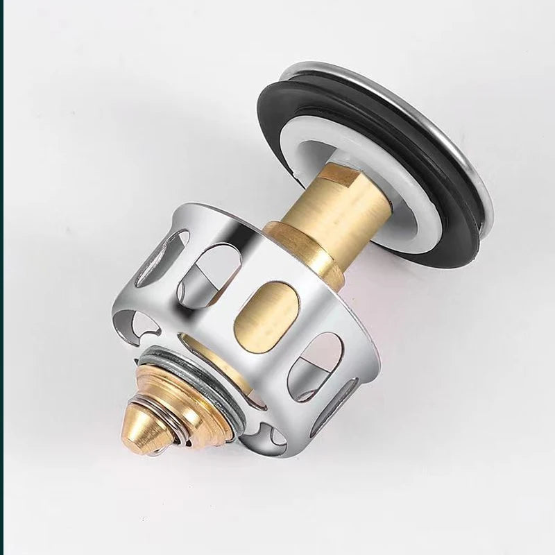 Universal Brass Pop-Up Drain Stopper & Hair Catcher – Metal Basin Strainer Plug for Sink and Bathtub