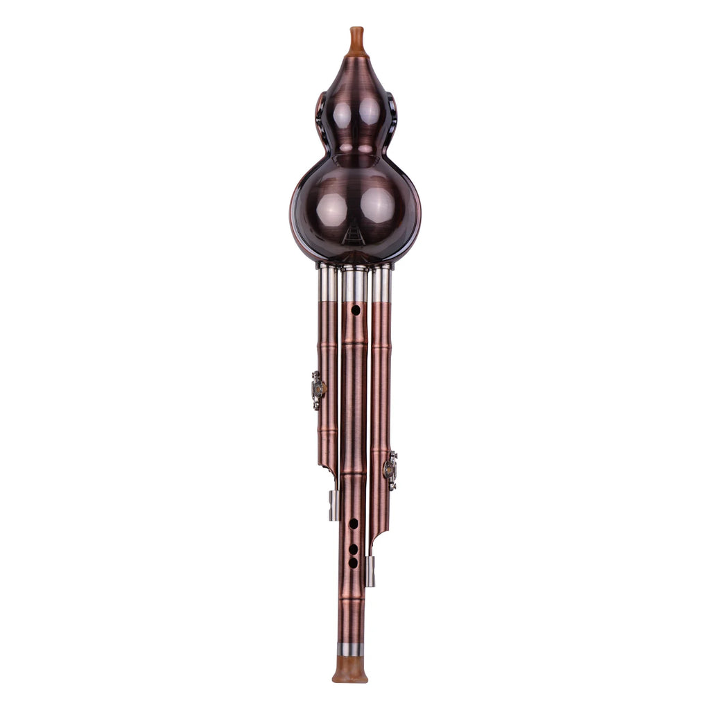 C-Key Hulusi 3-Tone Gourd Flute – Aluminum Body with Copper-Plated Pipes, Case & Decorative Knot