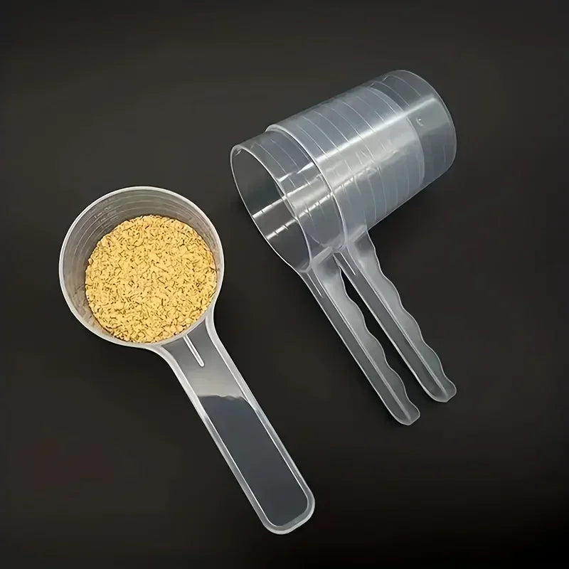 Transparent Pet Measuring Spoon 100ml (3.38 fl oz) Long-Handle Pet Food Scoop with Graduations for Dogs & Small Pets Durable Plastic
