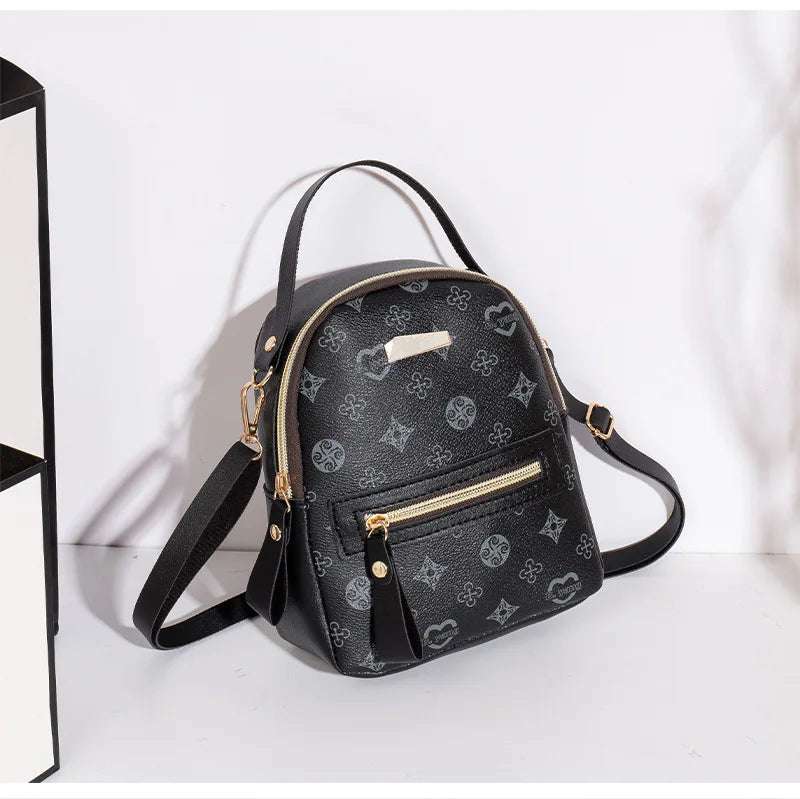 Flower Print PU Backpack for Women - Fresh Student School Bag