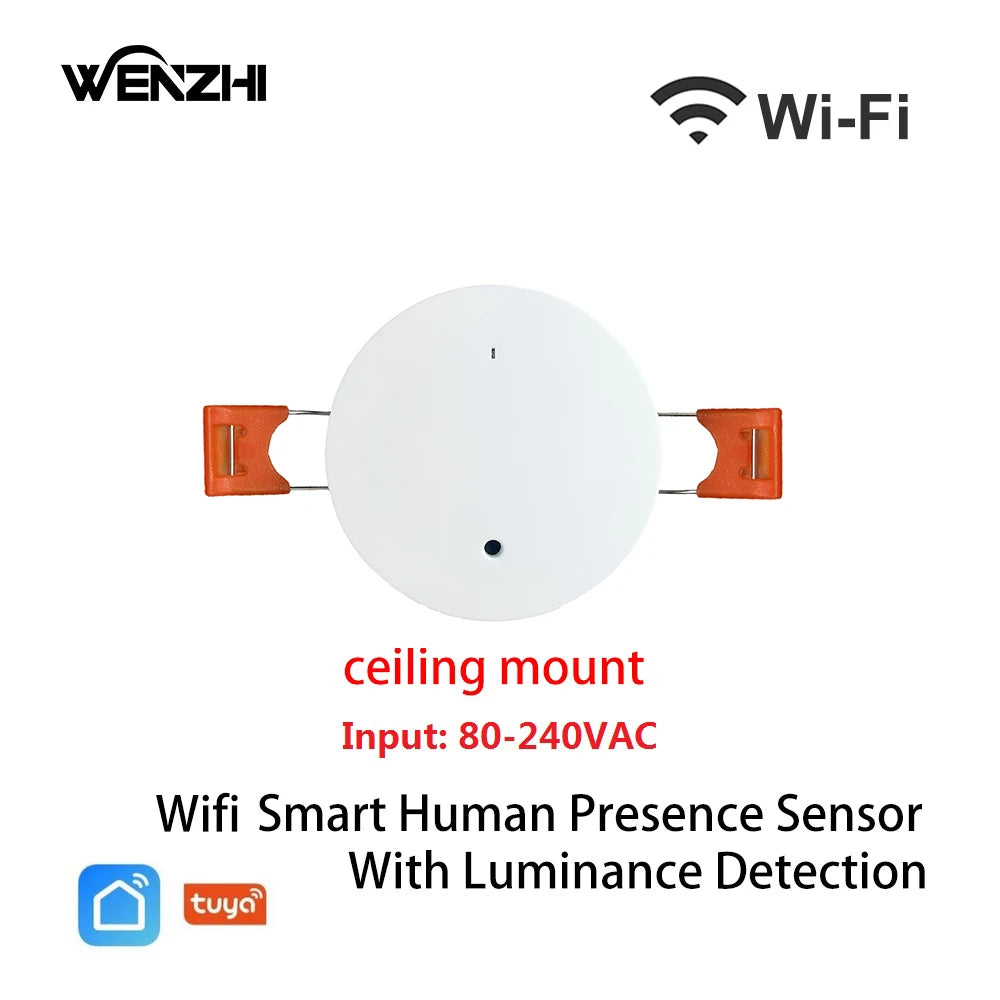 ZigBee WiFi mmWave Human Presence Sensor — Luminance & Distance Detection, AC 80–240V / USB 5V, Tuya Smart Life Compatible