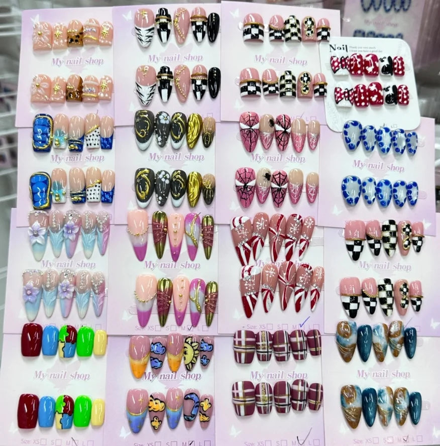 Handmade Mixed-Style Press-On Nails, Assorted False Nail Tips with Random Designs for Women