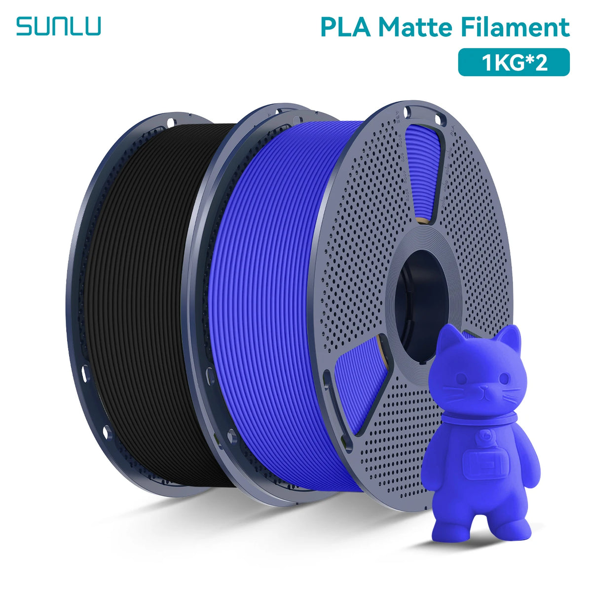 PLA Matte Filament 1.75mm 1kg Spool (2.2 lb) 2-Pack, Matte Finish Neatly Wound for FDM 3D Printers