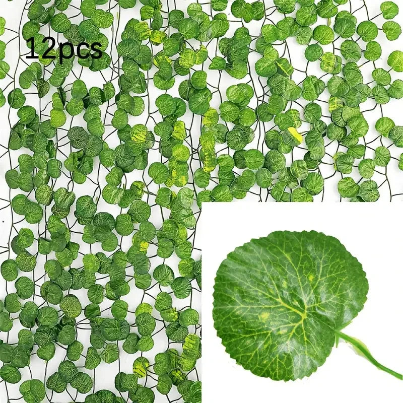 Faux Ivy Leaf Garland - 4/8/12M (13/26/39 ft) Green Hanging Vine for Wall, Wedding & Garden Decor