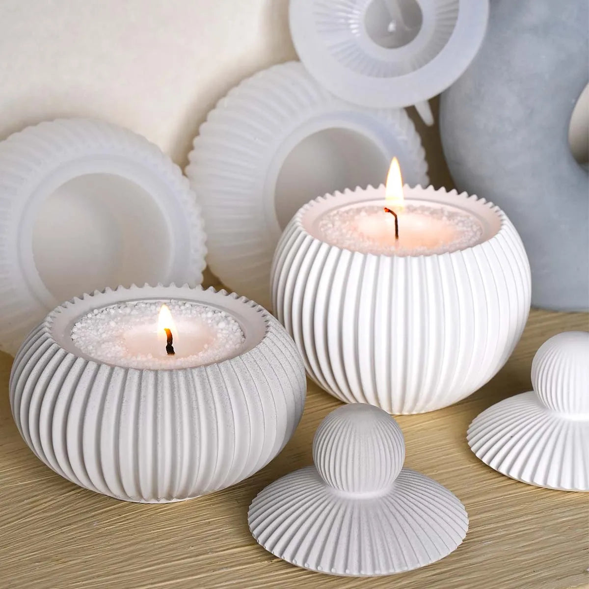 Round Striped Silicone Mold for Candle Jars, Resin & Plaster Flowerpots - DIY Casting Mold for Home Decor